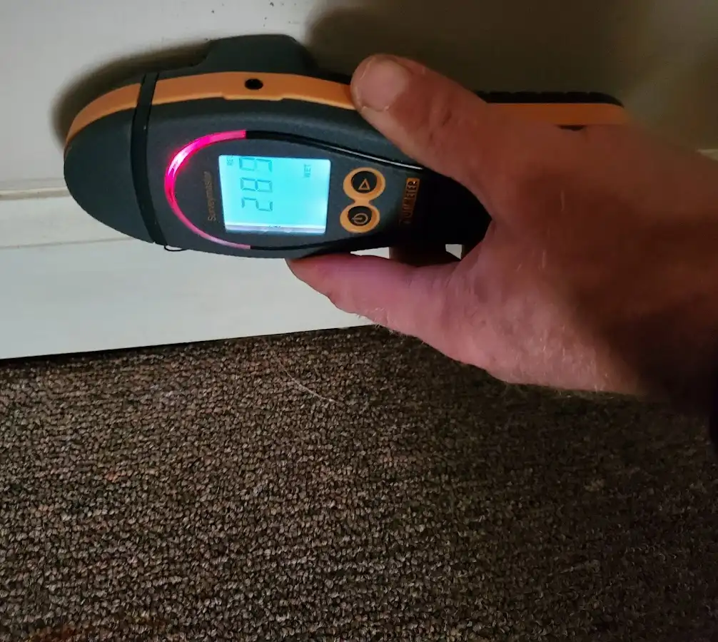Moisture detection at baseboard during Storm Damage Restoration in Hamptonburgh